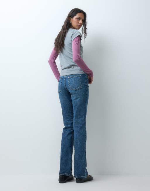 ASOS DESIGN flare jeans with creased detailing in mid wash blue, 2 of 5