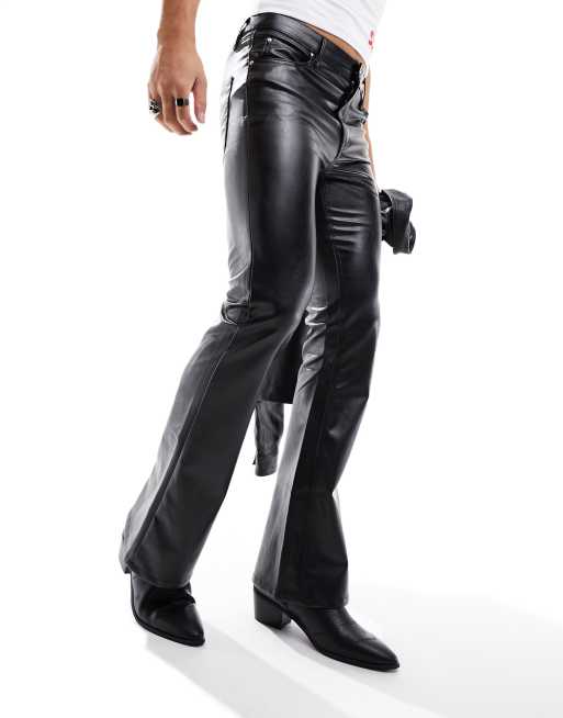 ASOS DESIGN tapered pants in leather look in black