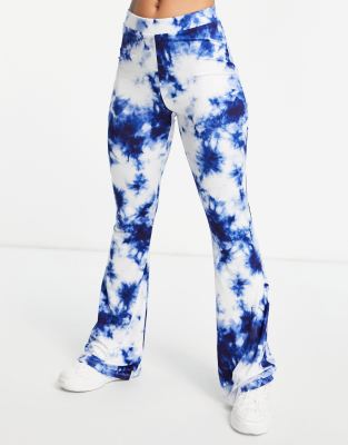 blue and white flare pants