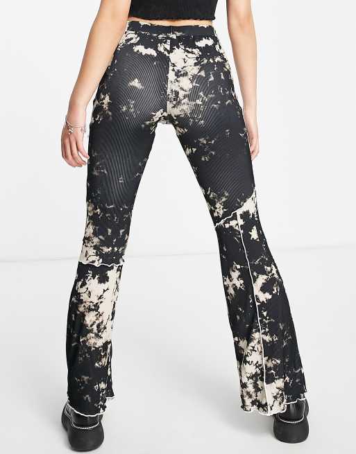 ASOS DESIGN flare pants in cutabout tie dye print with raw edge exposed  seams