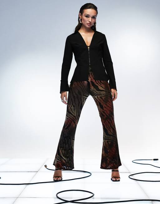 ASOS DESIGN flare pants in semi sheer burnout animal