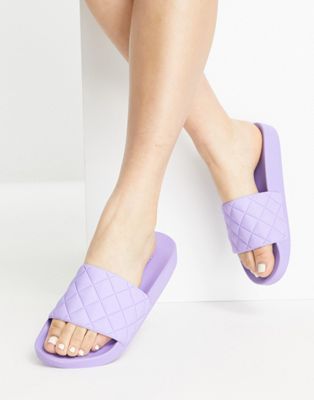 ASOS DESIGN Flare quilted sliders in lilac