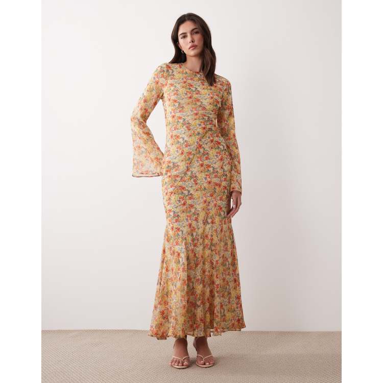 green emerald velvet dress Blue Floral Print Fit & Flare Dress main image 0
