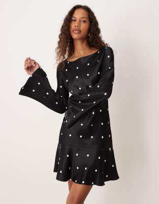 Asos Design Flare Sleeve Satin Mini Dress In Multi