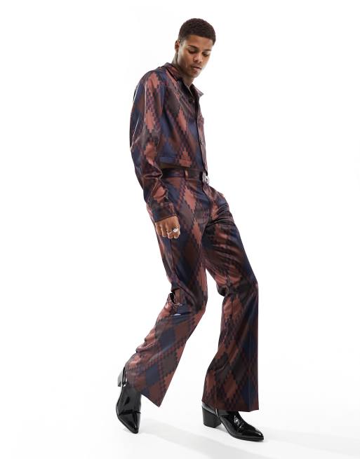 ASOS DESIGN flare smart pants in brown geo print - part of a set