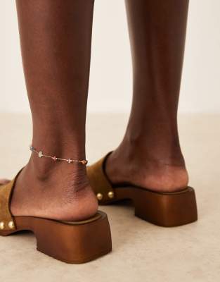 Asos Design Flare Suede Mule Sandal Clogs In Green