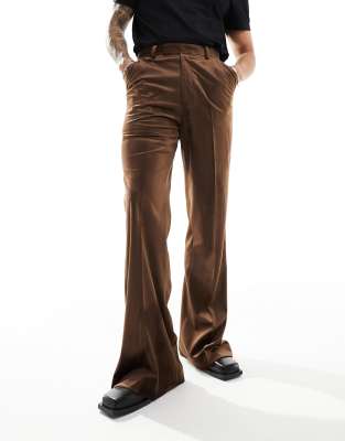 ASOS DESIGN faux suede trousers in baggy fit in light brown