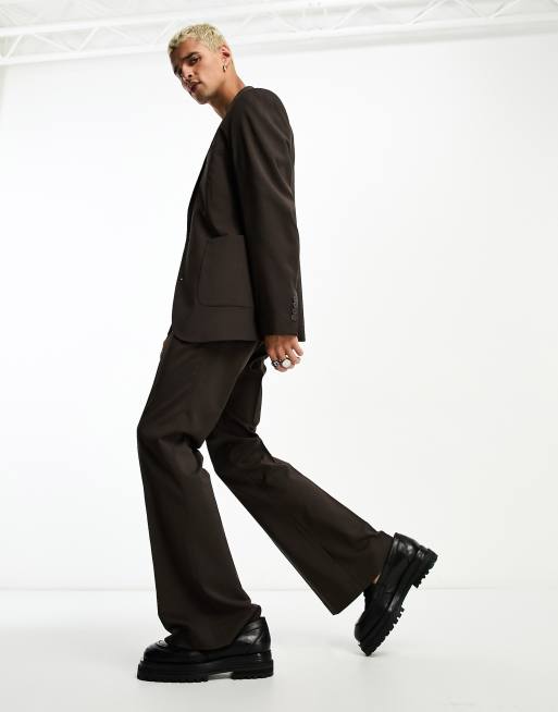 ASOS Extreme Wide Leg Suit Trousers in Brown for Men