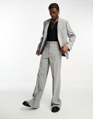 Men’s Vintage Style Suits, Classic Suits ASOS DESIGN flare suit pants in gray $49.99 AT vintagedancer.com