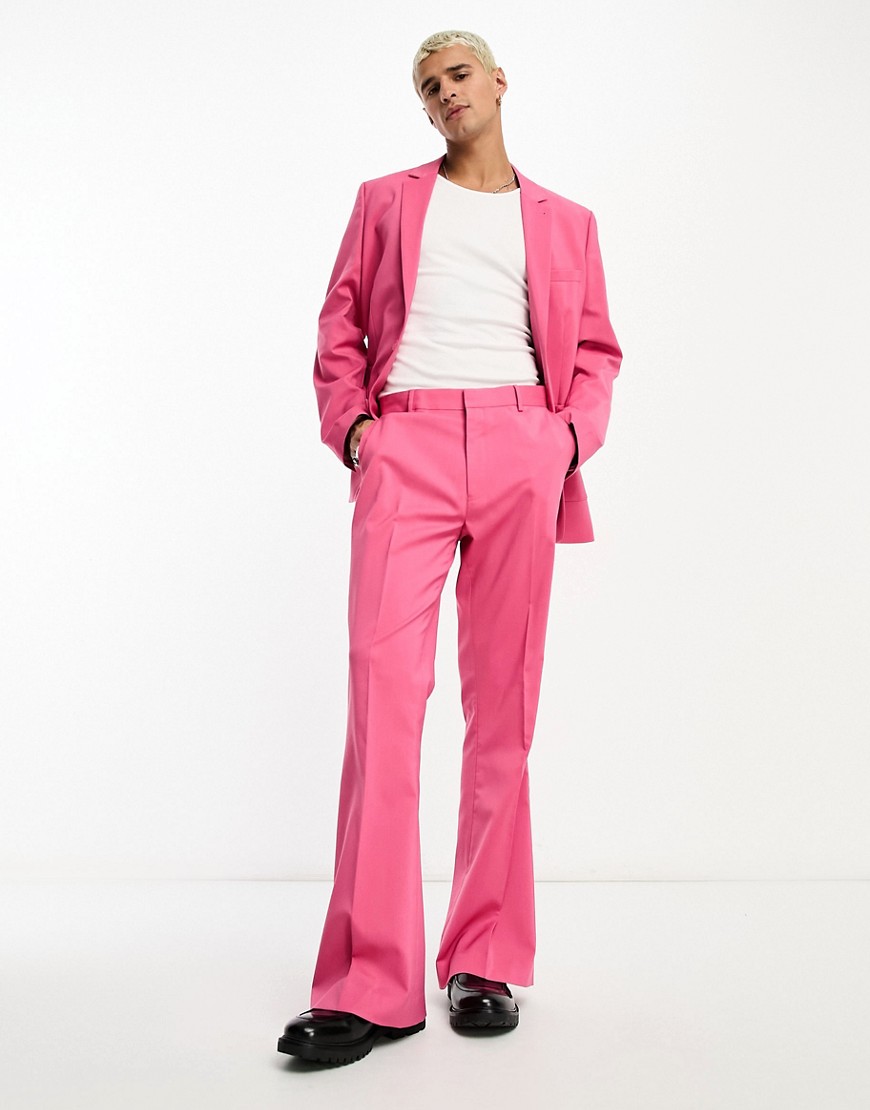 Asos Design Flare Suit Pants In Hot Pink