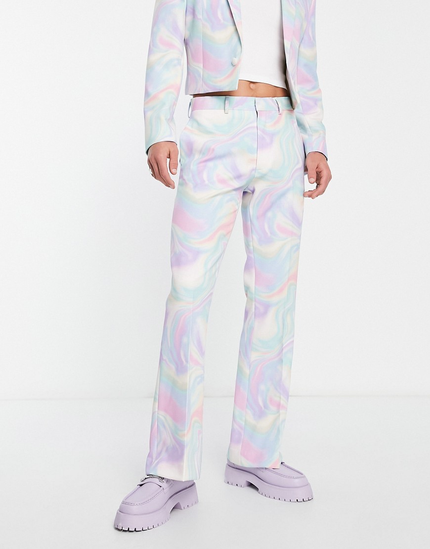ASOS DESIGN flare suit pants in marble print-Multi