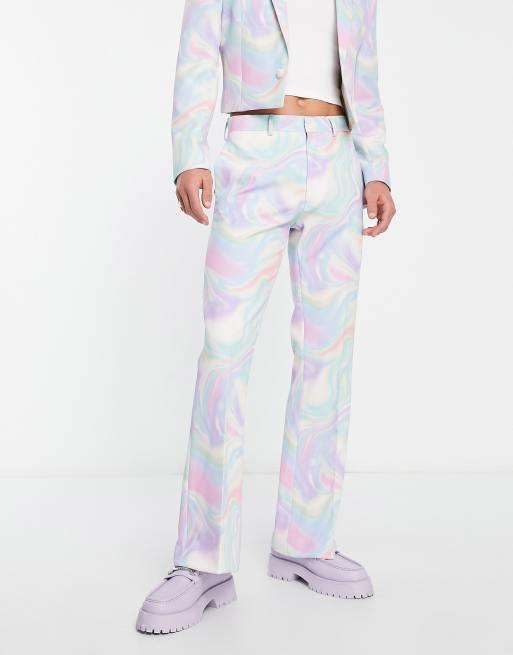 Asos Design Flare Suit Pants In Marble Print Asos