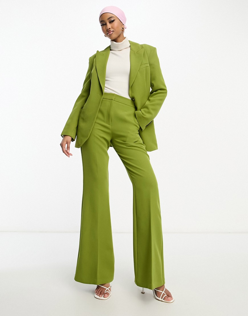 Asos Design Flare Suit Pants In Moss-green