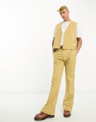 ASOS DESIGN flare suit pants in slubby linen in beige
