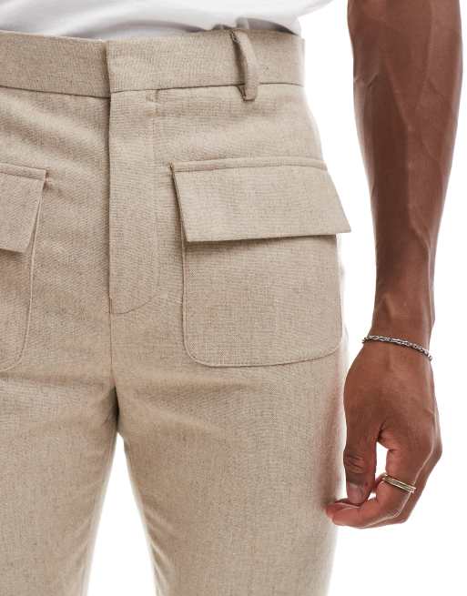 ASOS DESIGN flare suit pants with wool in beige, 3 of 5