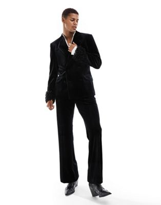 ASOS DESIGN flare suit trouser in black velvet