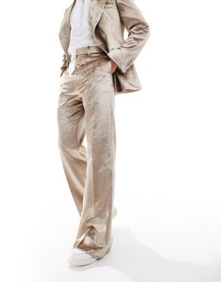 ASOS DESIGN flare suit trouser in embossed gold velvet