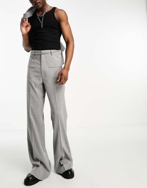 ASOS DESIGN flare suit trouser in grey, 2 of 5