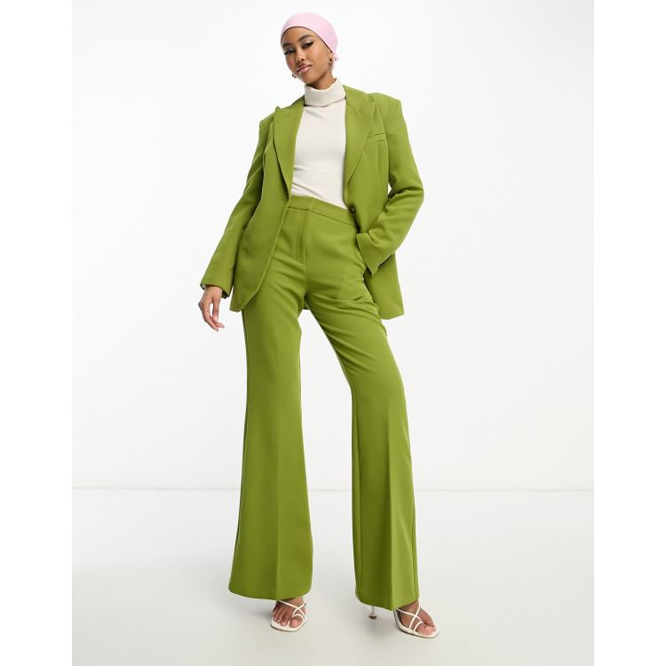 ASOS DESIGN flare suit trouser in moss