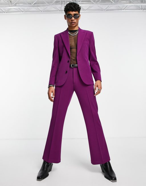 ASOS DESIGN flare suit trousers in aubergine , 3 of 4