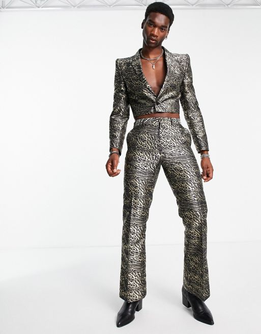ASOS DESIGN flare suit trousers in leopard jacquard | ASOS
