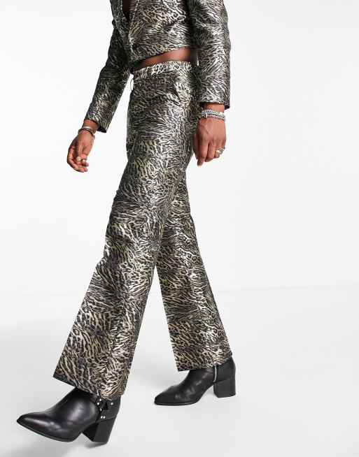 ASOS DESIGN flare suit trousers in leopard jacquard