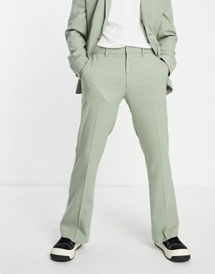 ASOS DESIGN flare suit trousers in sage green