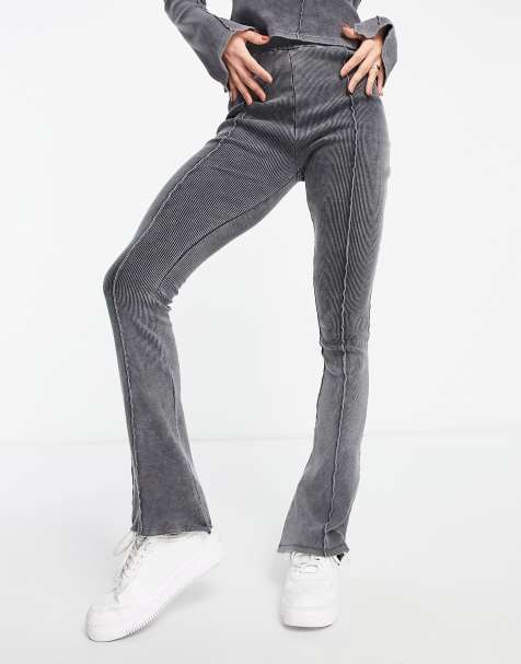 ASOS DESIGN flare trouser co-ord in rib in washed black