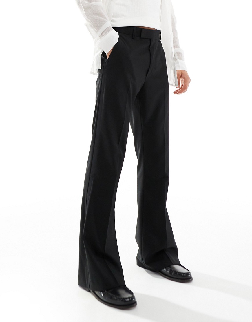 flare tuxedo suit pants in black