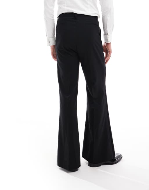 ASOS DESIGN flare tuxedo suit pants in black 