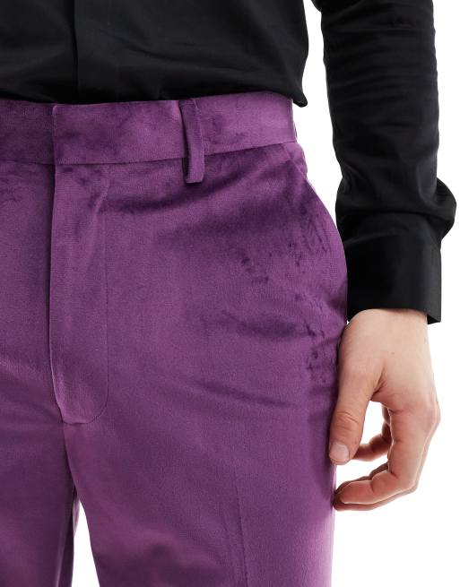 ASOS DESIGN flare tuxedo suit trouser in purple velvet, 5 of 5