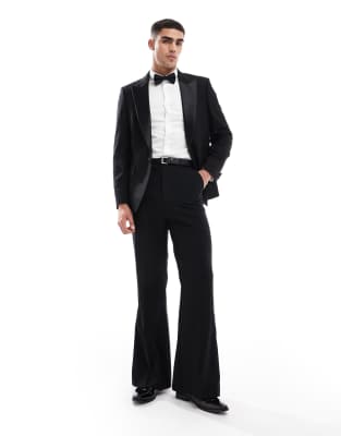 ASOS DESIGN flare tuxedo suit trousers in black