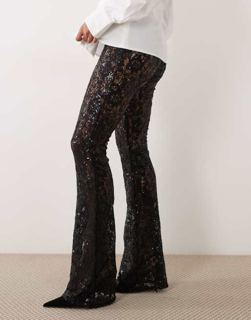 ASOS DESIGN flared bukser i sort med pailletblonder, 3 af 5