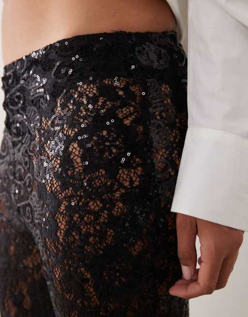 ASOS DESIGN flared bukser i sort med pailletblonder, 4 af 5