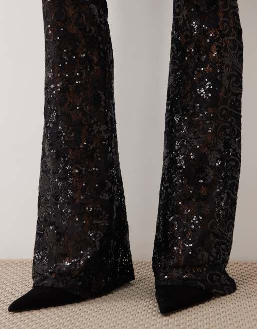 ASOS DESIGN flared bukser i sort med pailletblonder, 5 af 5