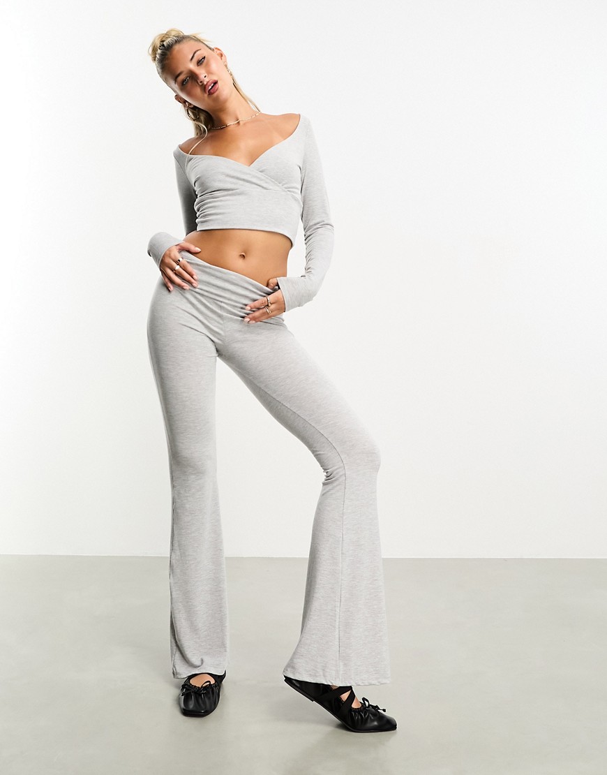 ASOS DESIGN flared casual trousers co ord in grey marl