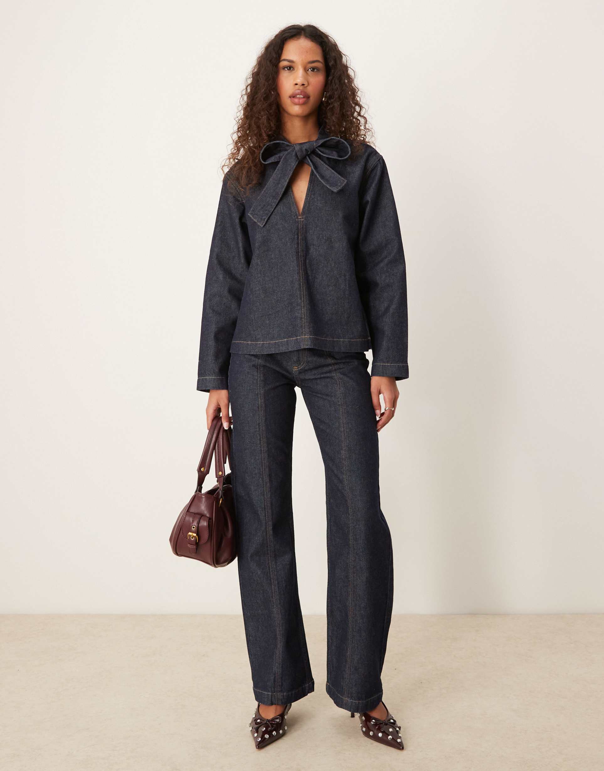 asos design flared jean with twin needle details in rinse wash