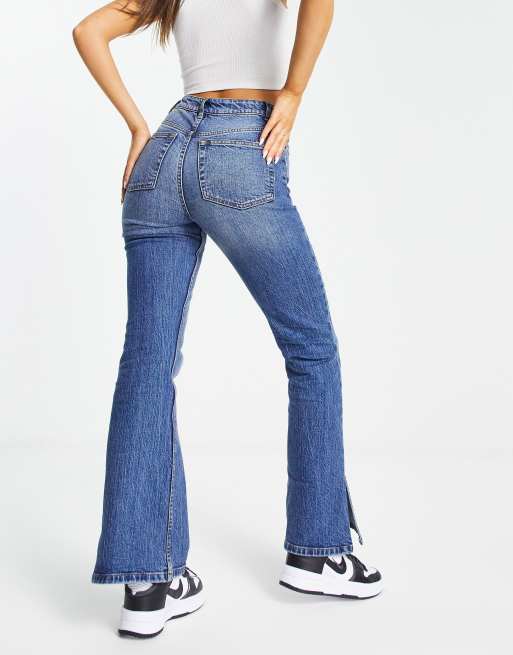 Blue high waisted split hem flared jeans