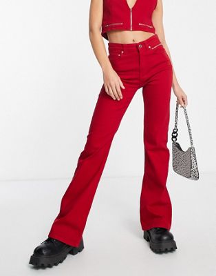 ASOS DESIGN flared jeans in red co-ord