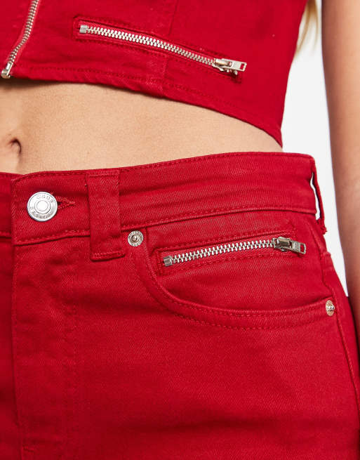 Red high best sale waisted flare jeans