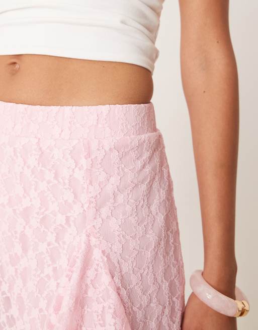 ASOS DESIGN flared lace mini skirt in pink, 4 of 5