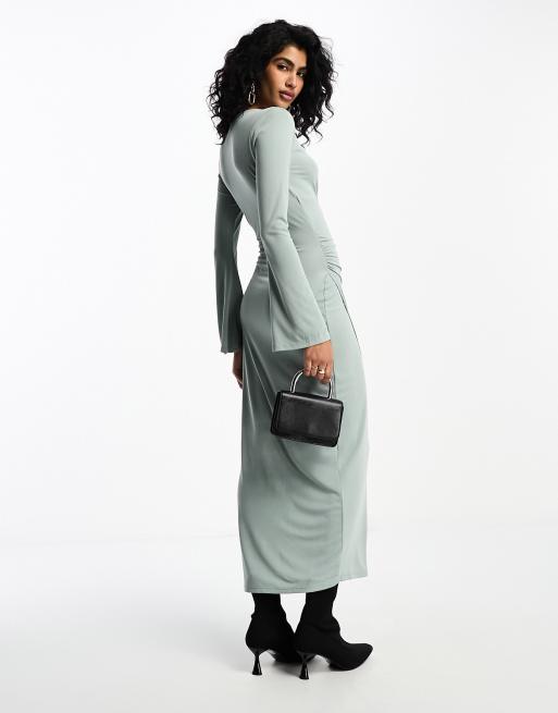 Asos design wrap detail cheap midi dress with long sleeves