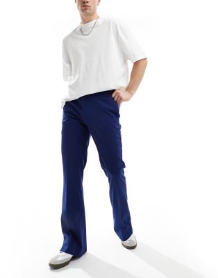 Formal High Waist Soft Flared Trousers- Midnight Blue