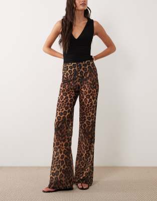 Asos Design Flared Sheer Mesh Pants In Multi