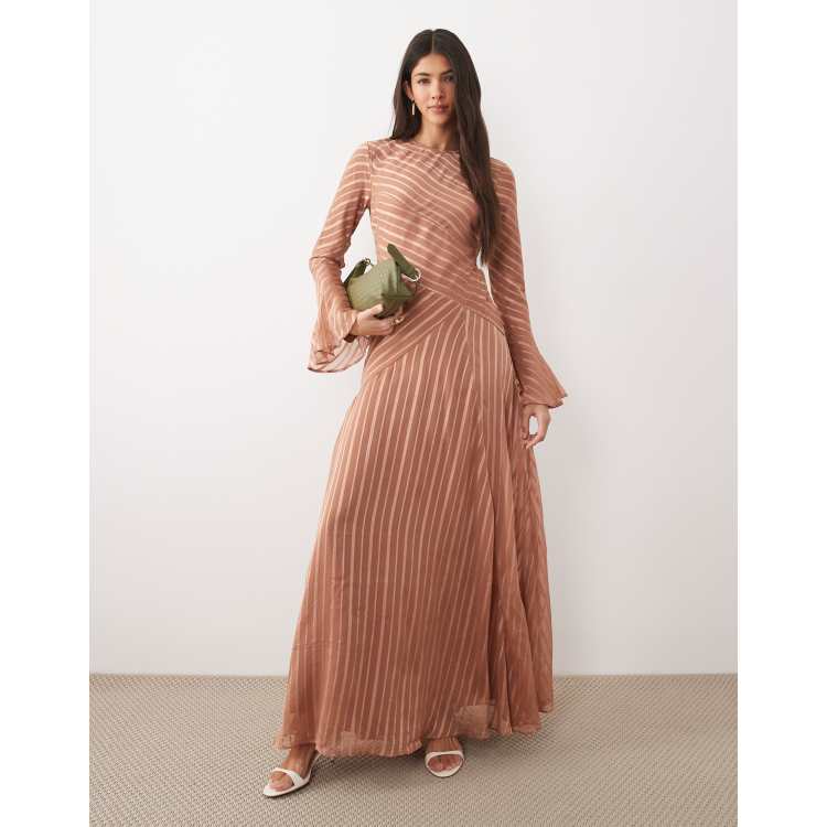 slim fit dress slacks Brown Warm Cotton Waffle Fit and Flare Balloon Sleeves Maxi Dress 52