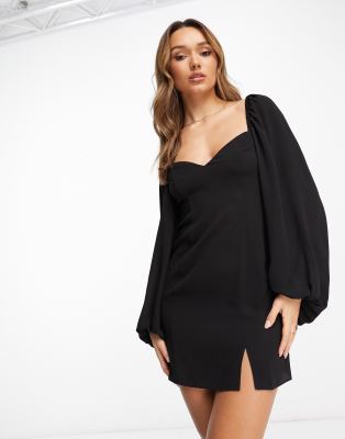 Asos Design Flared Sleeve Mini Tea Dress In Black