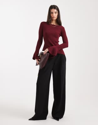 Asos Design Flared Sleeve Structured Top In Red