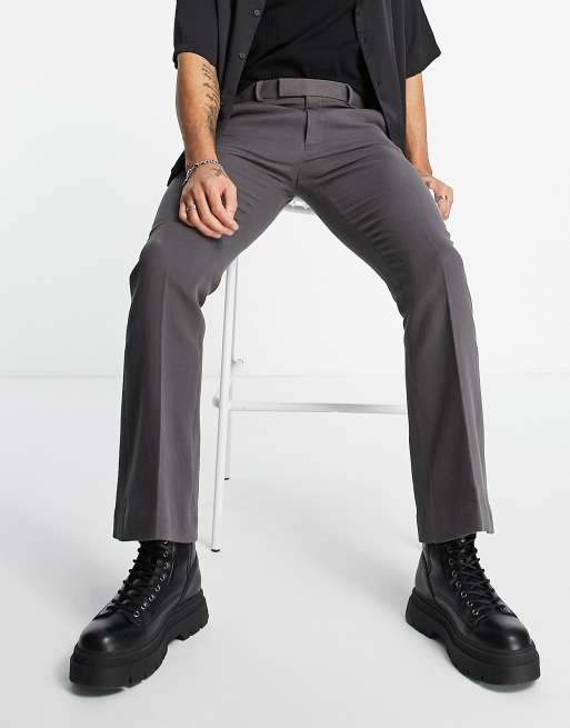 ASOS DESIGN flared smart pants in gray crinkle