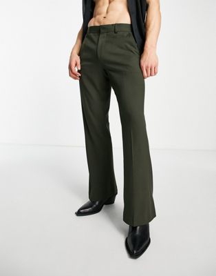 ASOS DESIGN flared smart trousers in khaki