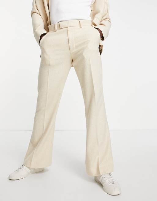 ASOS DESIGN flared suit pants in wool mix herringbone in stone